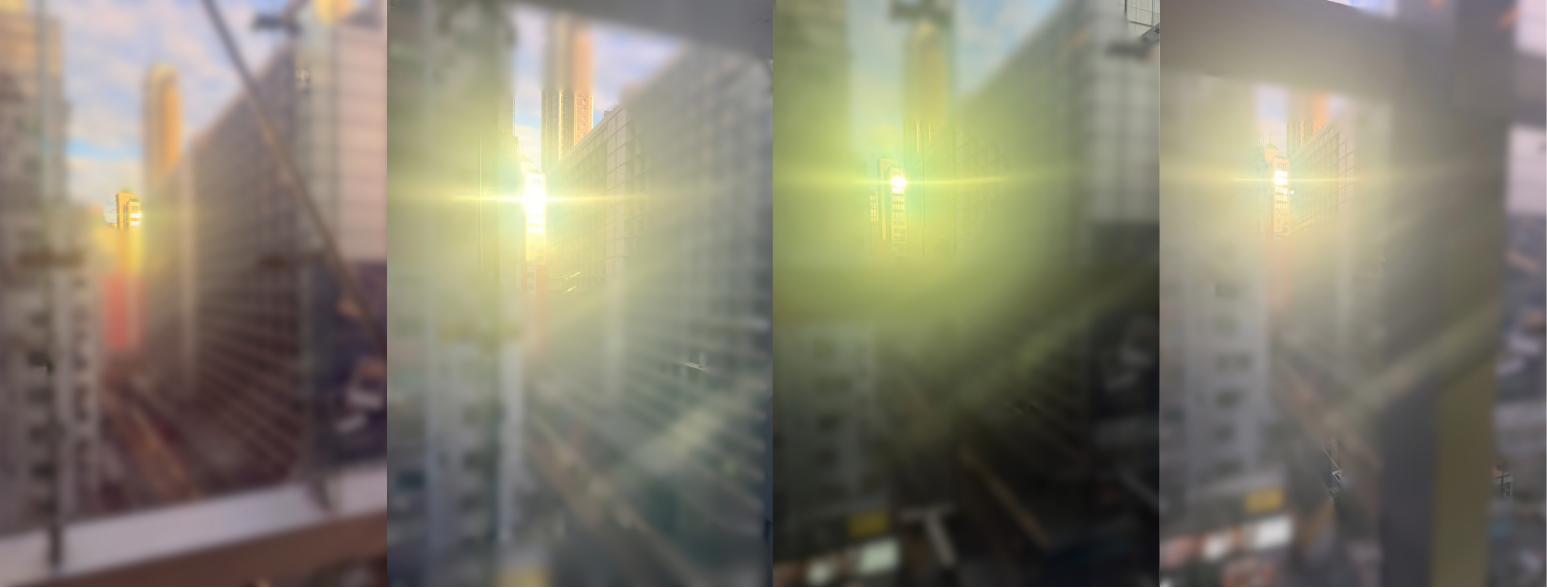 Bright lights surrounded by buildings